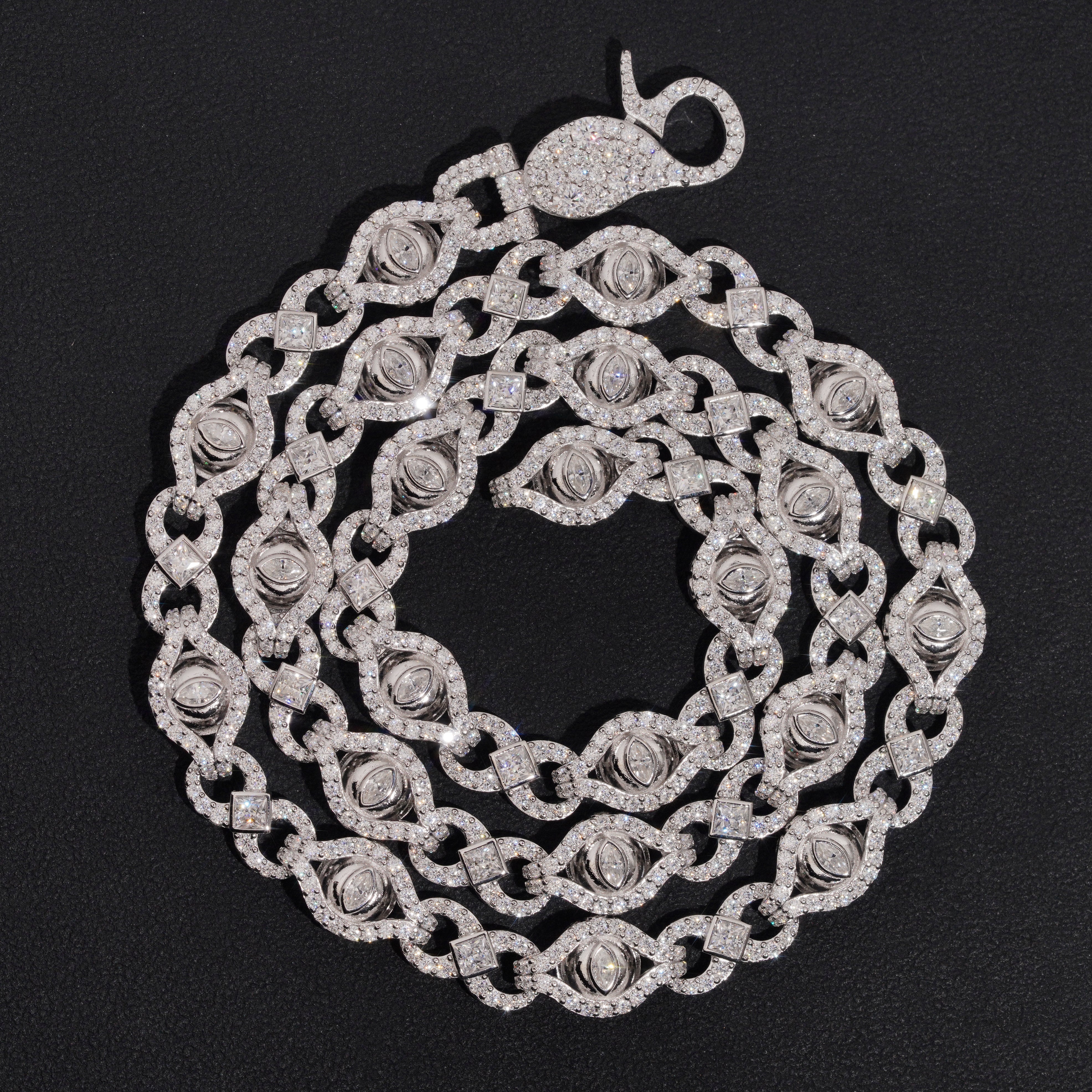 10MM Evil Eye Infinity Link Chain Necklace Moissanite Diamond