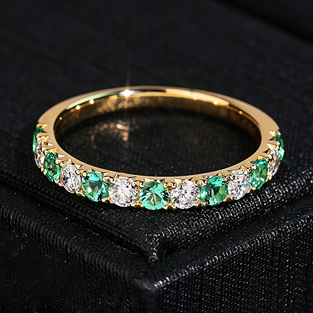 10K Yellow Gold Lab Diamond Mix Lab Gemstone Ring Band For Women