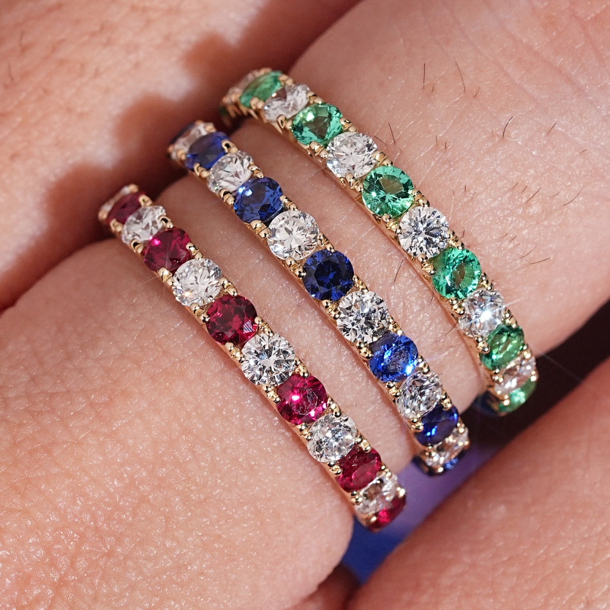 10K Yellow Gold Lab Diamond Mix Lab Gemstone Ring Band For Women