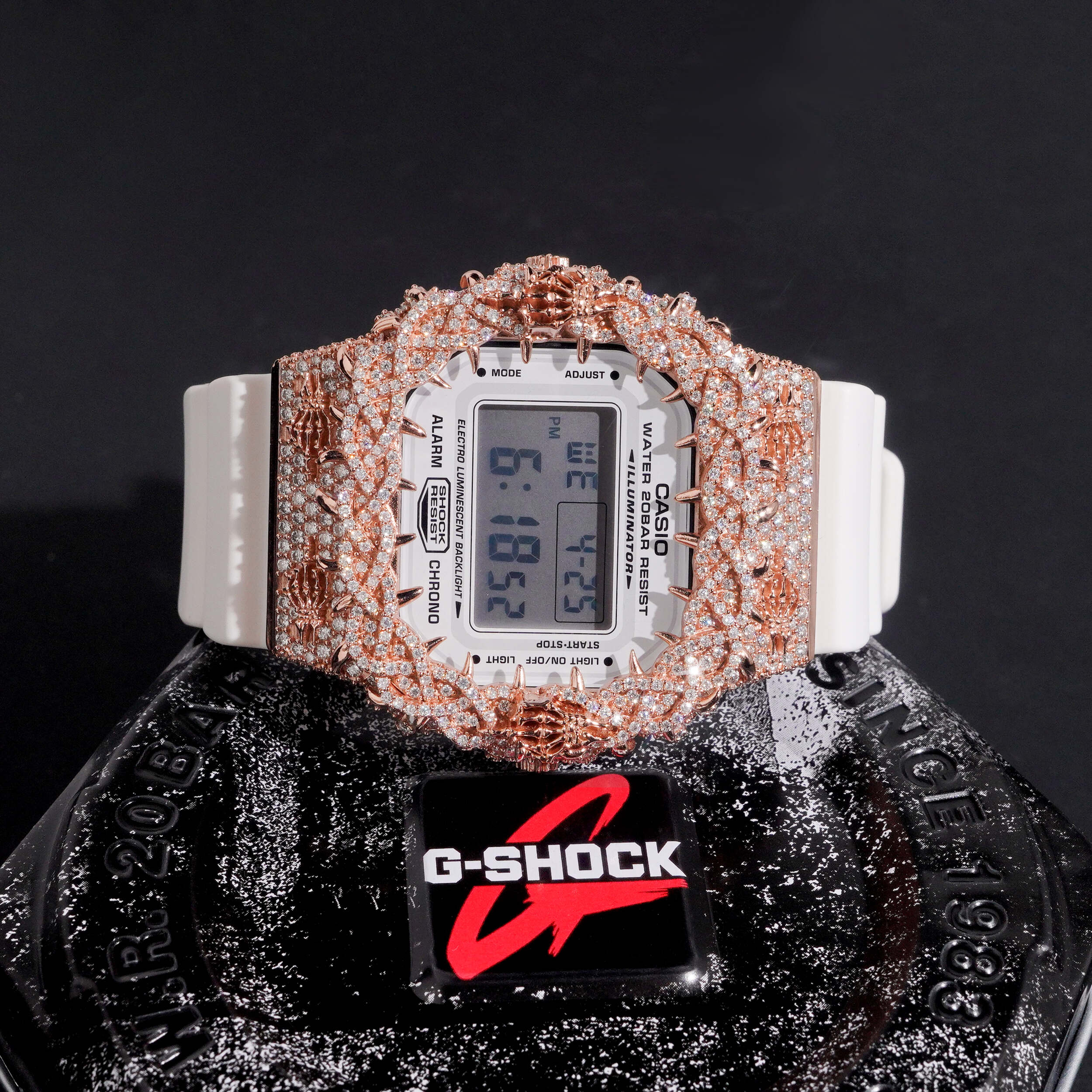 DW5600 G Shock Iced Out Watch With Skull Logo Moissanite Diamond