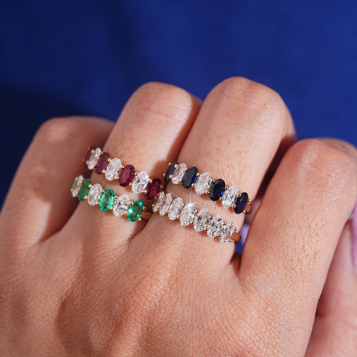 10K Yellow Gold Oval Cut Lab Grown Diamond Mix Lab Gemstone Ring Band