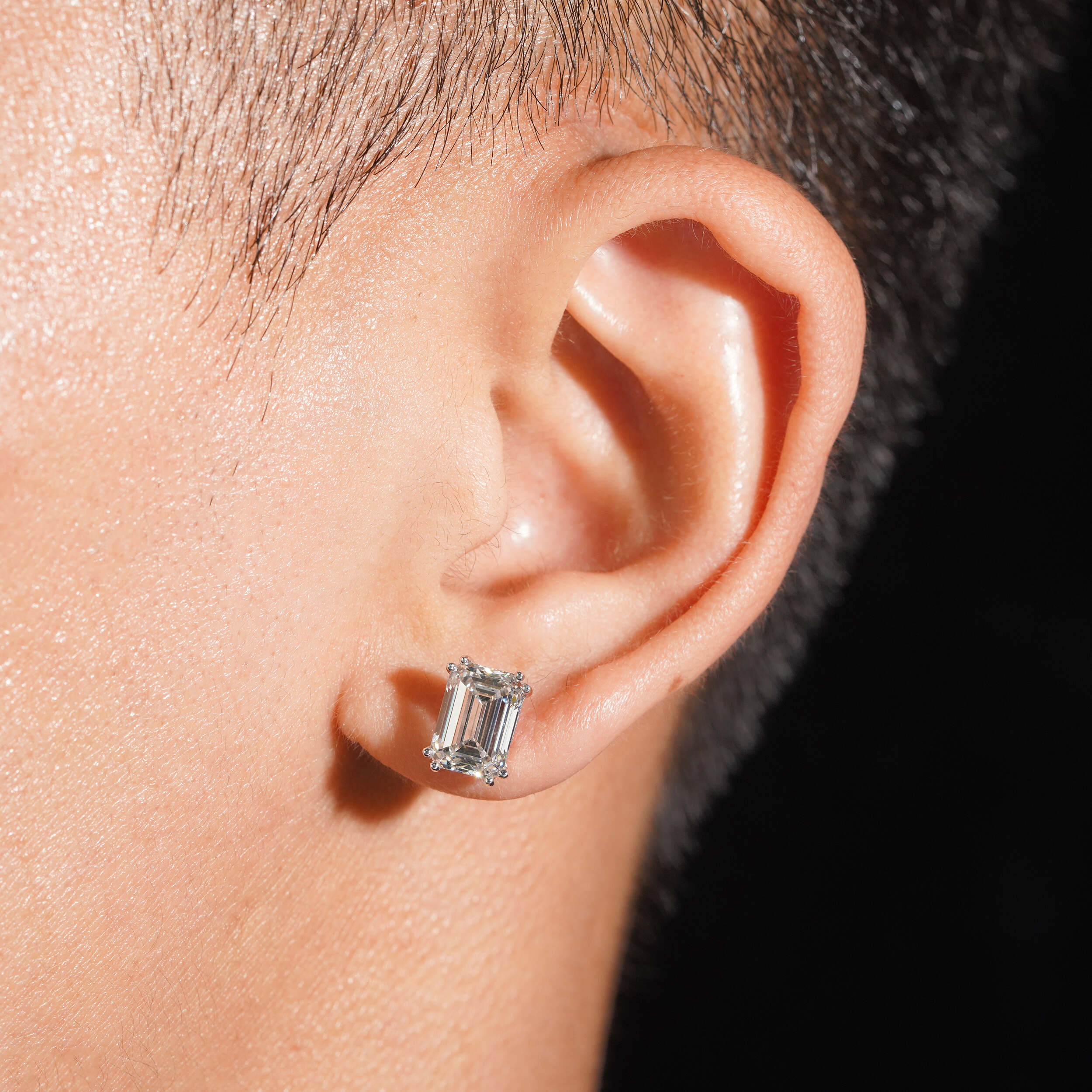 10K White Gold 3CT Emerald Cut VVS Lab Grown Diamond Studs