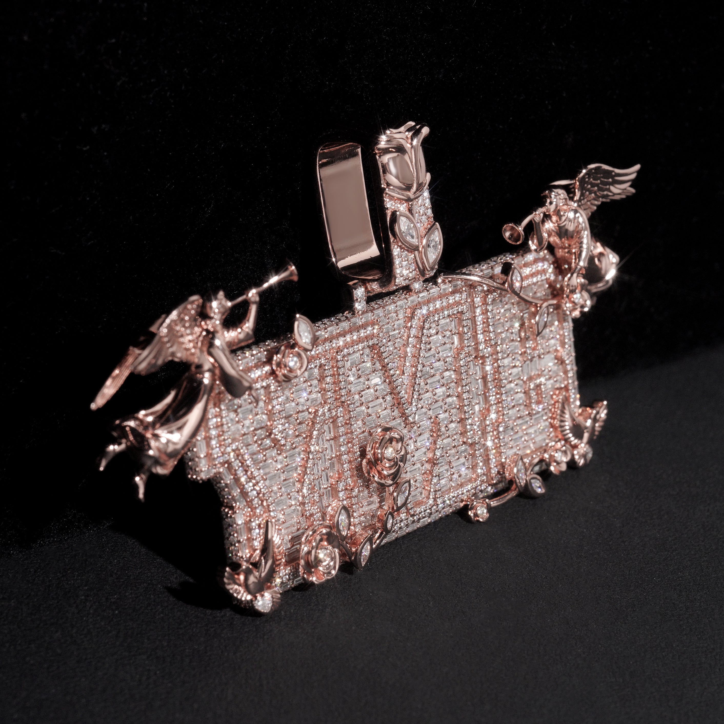 3.5Inch Width Rose Gold Baguette Cut Moissanite Diamond Name Pendant