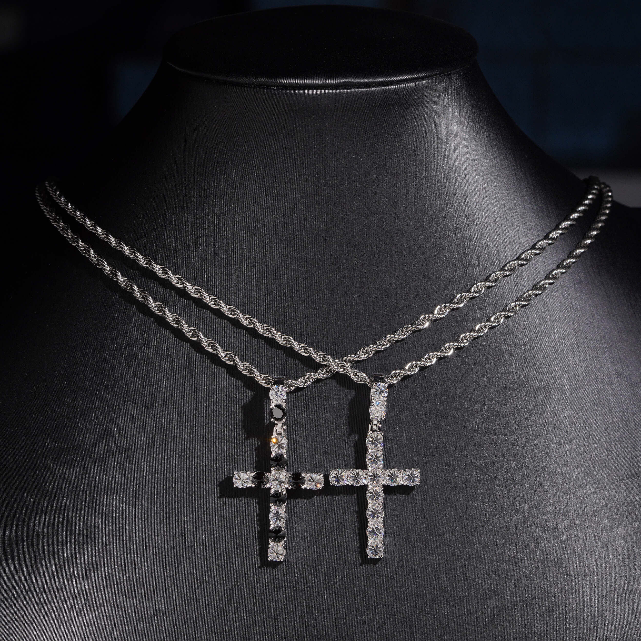 4MM Moissanite Diamond Inverted Upside Down Setting Solitaire Cross Pendant