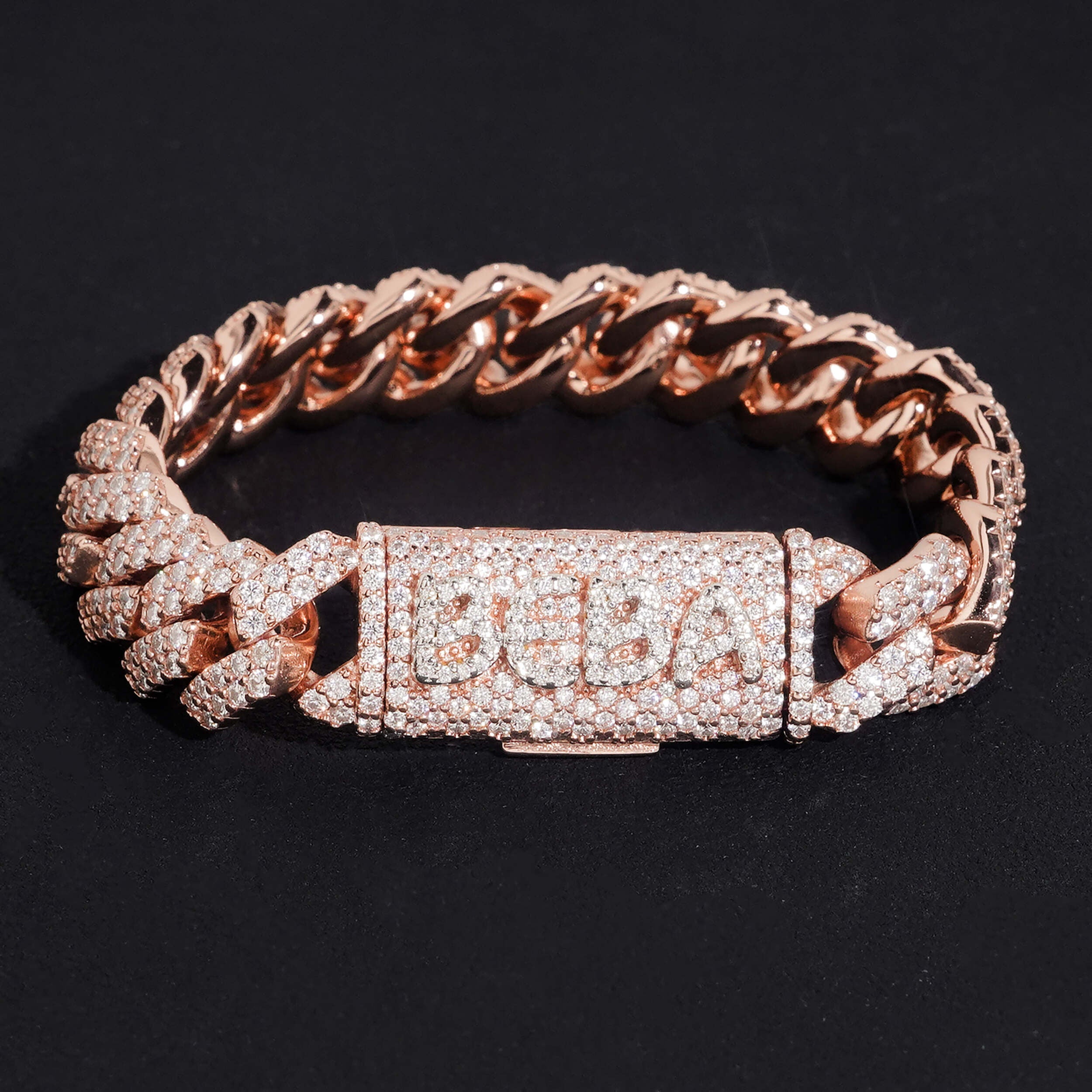 Sterling Silver Lab Diamond 10MM Cuban Link Bracelet With Name Clasp