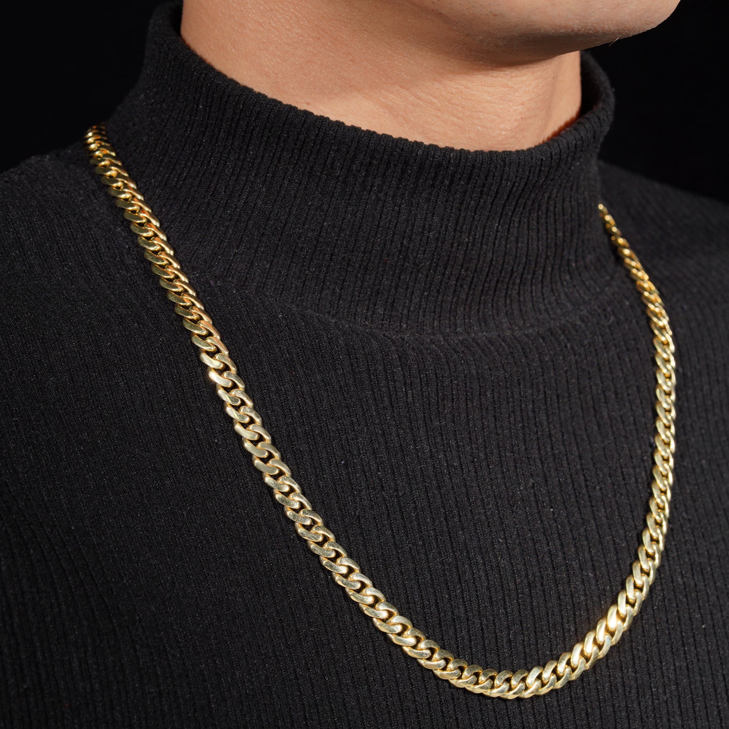 Plain Deisgn Basic Men Necklace 8MM 10K Real Gold Miami Cuban Link Chain Necklace