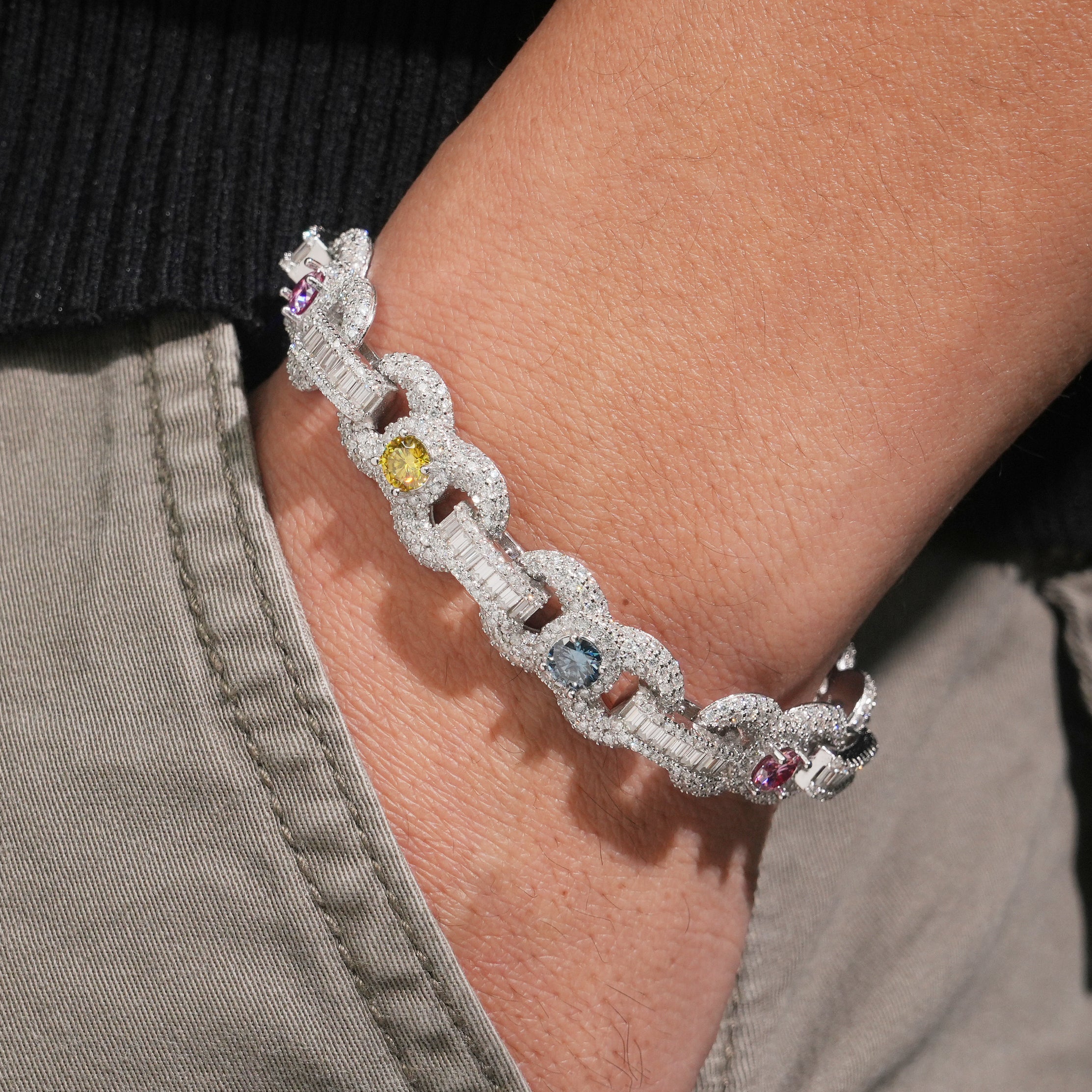 13MM Color Moissanite Infinity Link Bracelet For Men