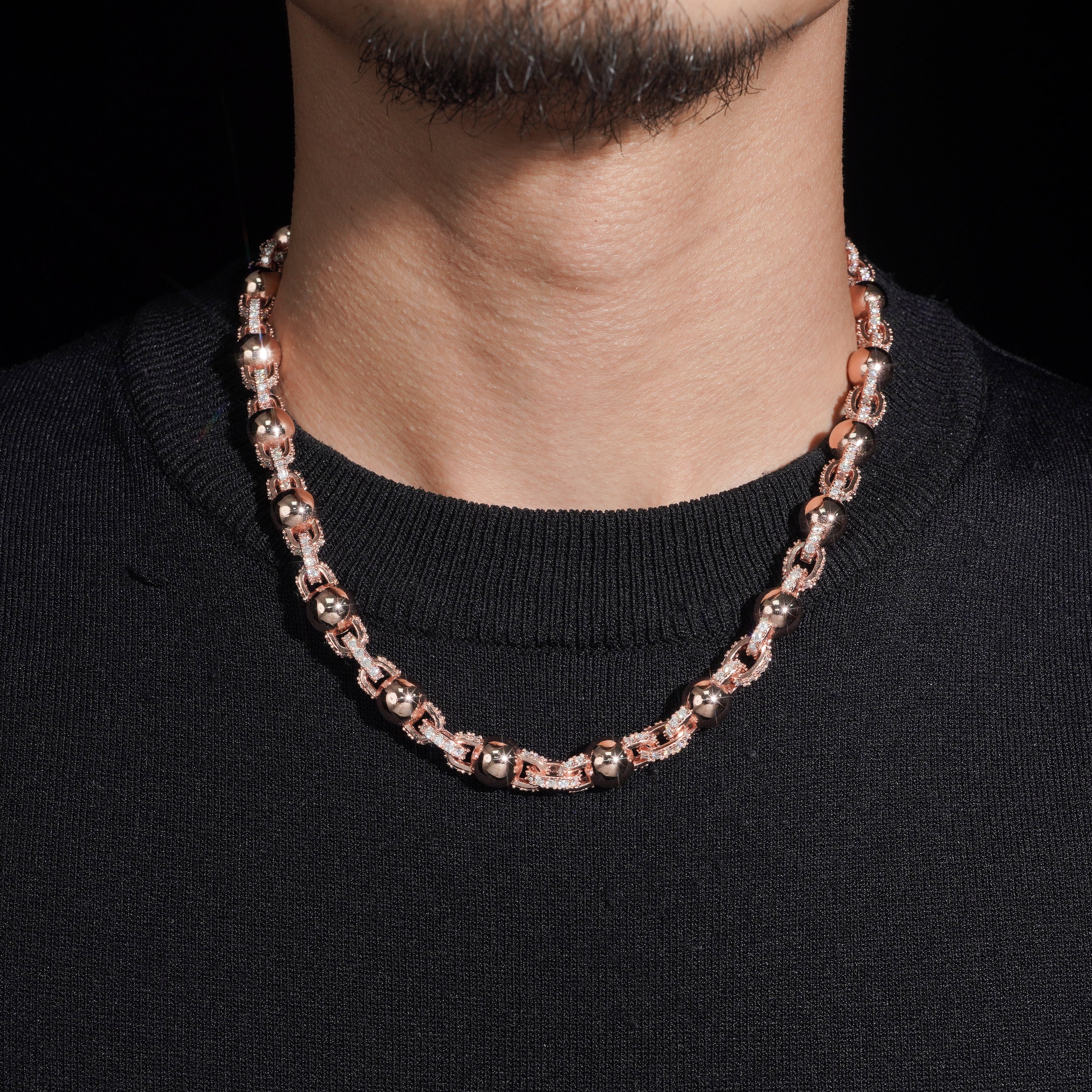 10MM Iced Out Rosary Ball Chain VVS Moissanite Diamond
