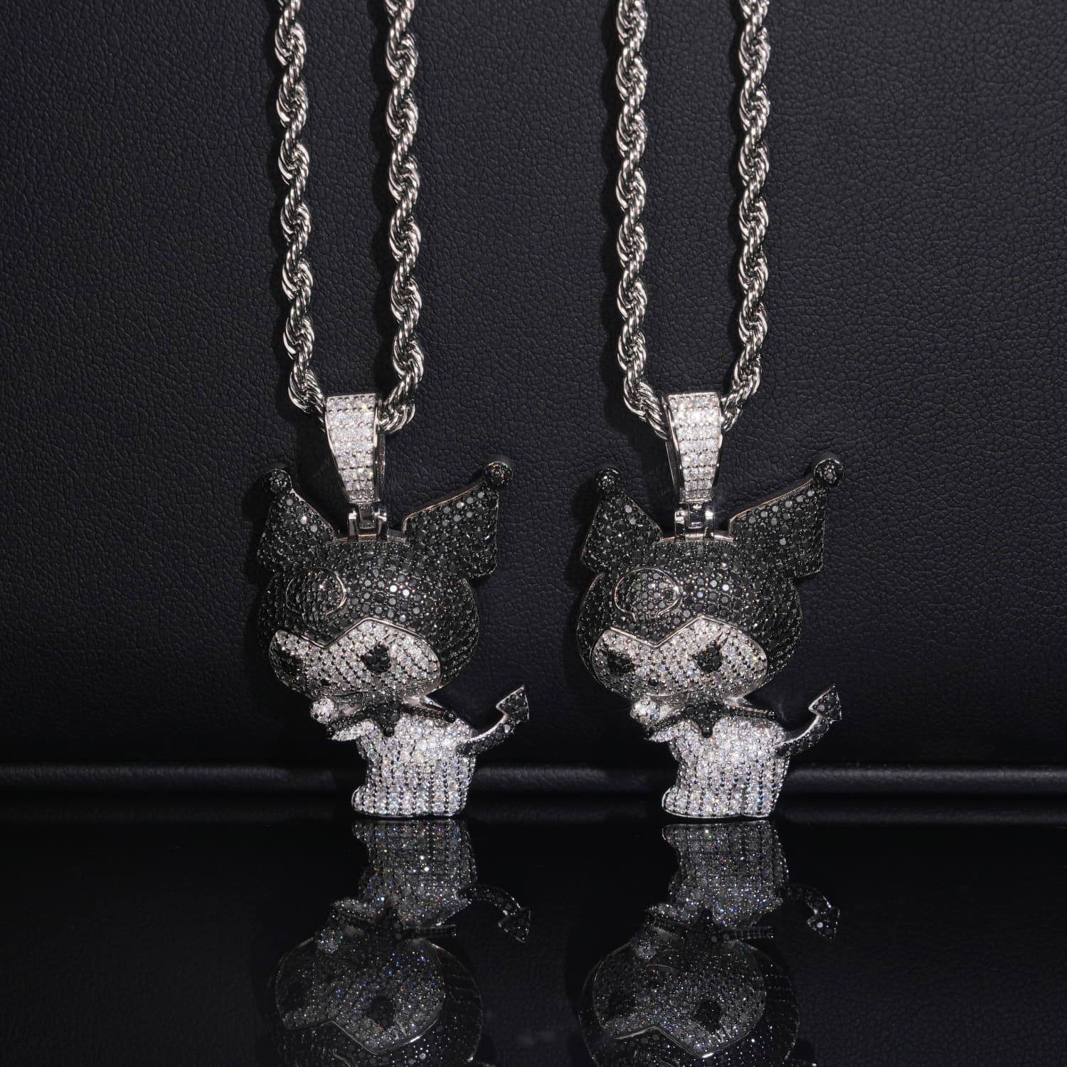 White Mix Black Moissanite Diamond Kuromi Charm Pendant