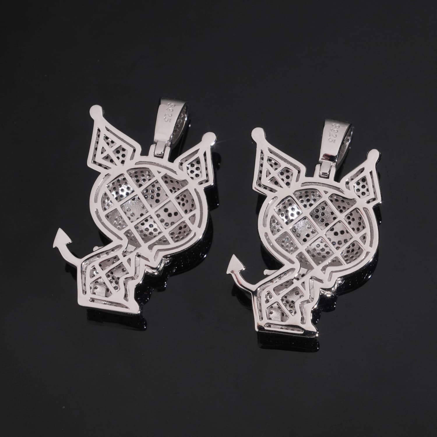 White Mix Black Moissanite Diamond Kuromi Charm Pendant