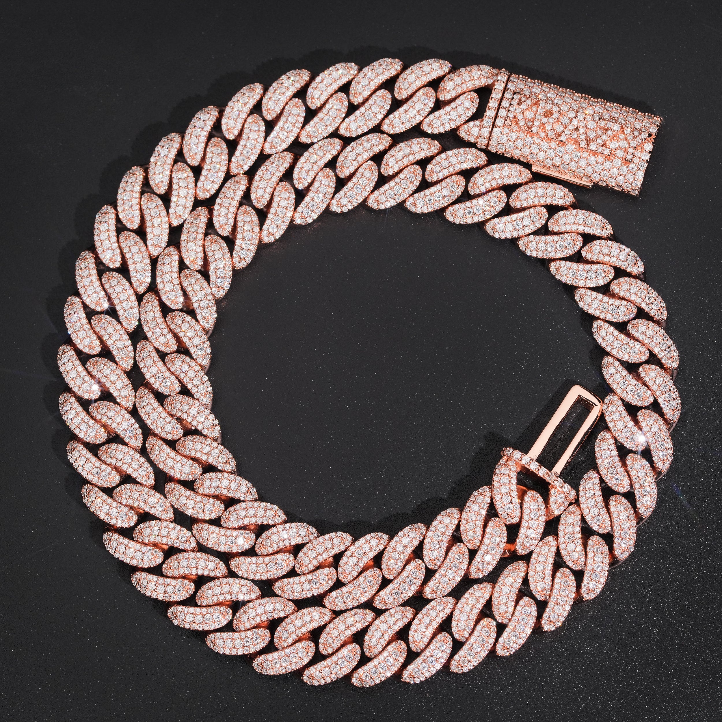 Custom Name Clasp Cuban Chain 16MM Width Rose Gold VVS Moissanite Diamond