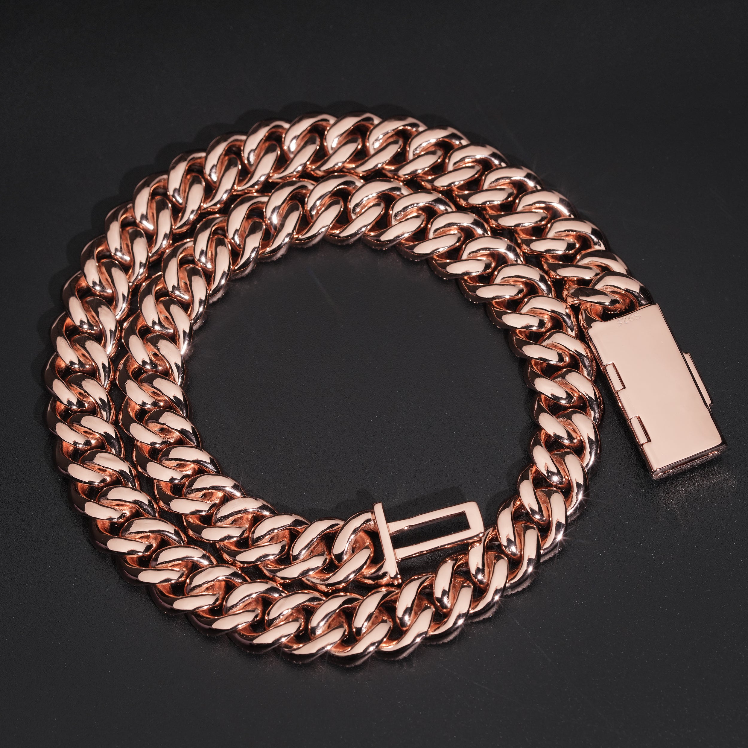 Custom Name Clasp Cuban Chain 16MM Width Rose Gold VVS Moissanite Diamond