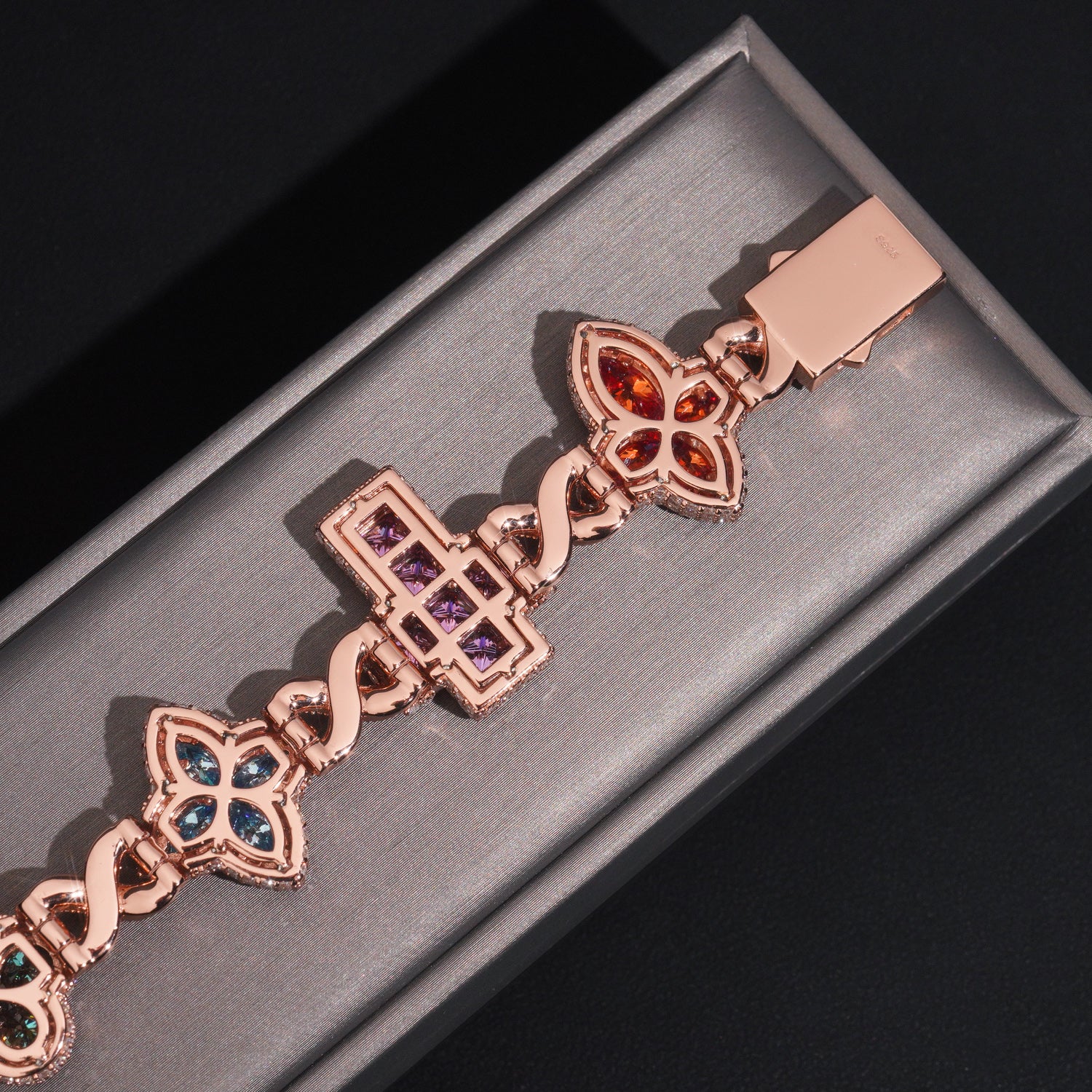 18MM Width Rose Gold Plated Moissanite Clover Cross Infinity Link Bracelet For Men