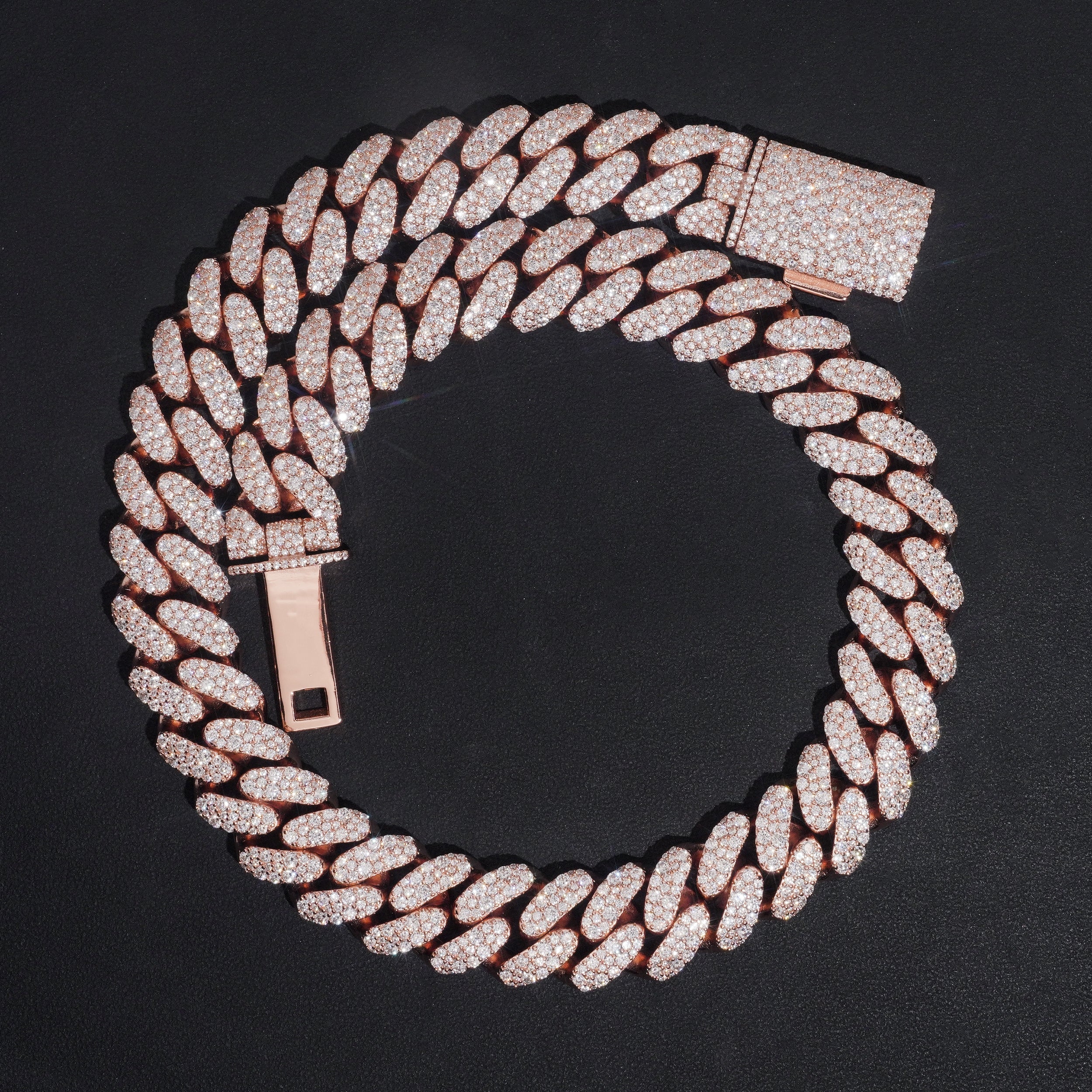 New Arrival 18MM Mosaic Clasp Solid Silver Rose Gold Moissanite Diamond Cuban Chain Necklace