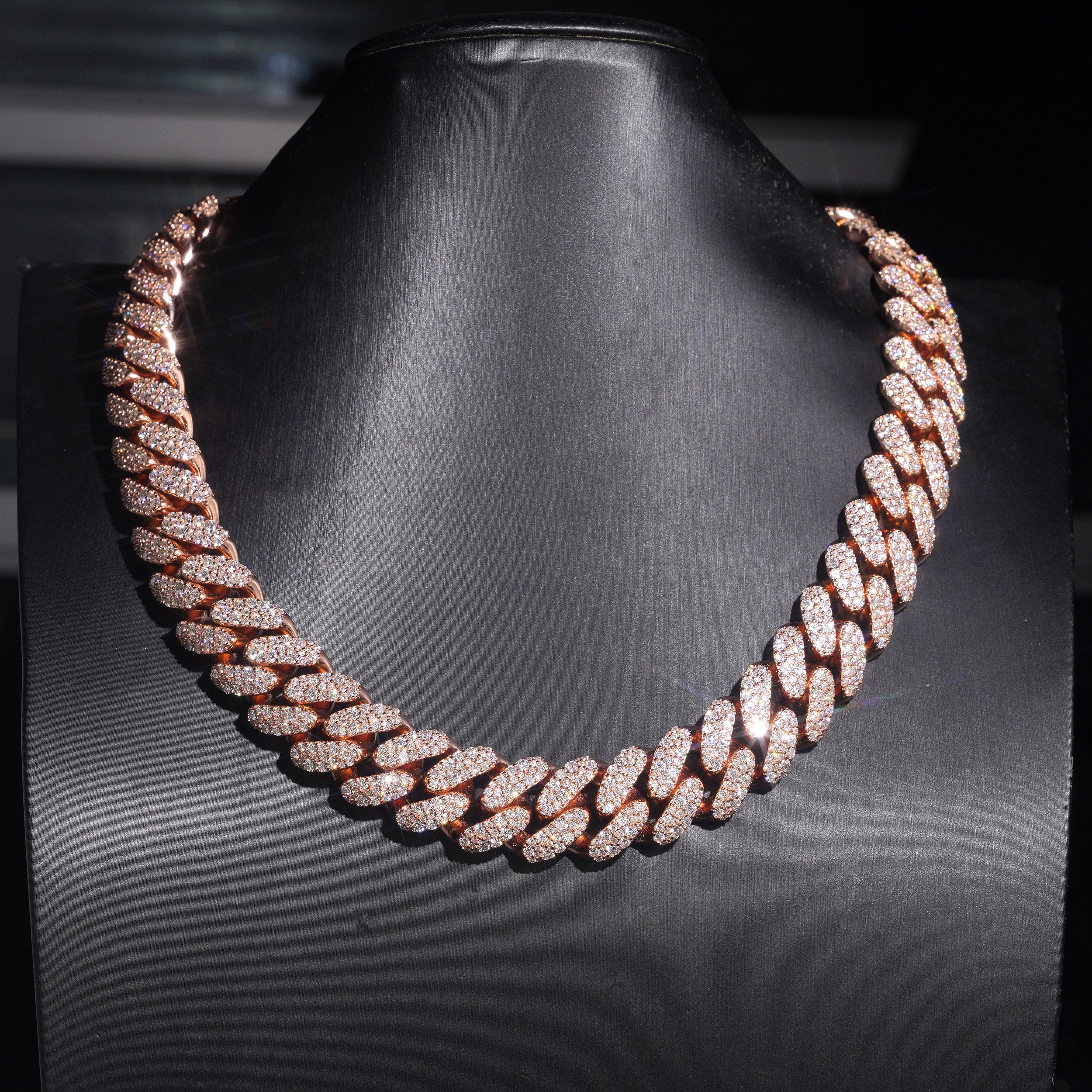 New Arrival 18MM Mosaic Clasp Solid Silver Rose Gold Moissanite Diamond Cuban Chain Necklace