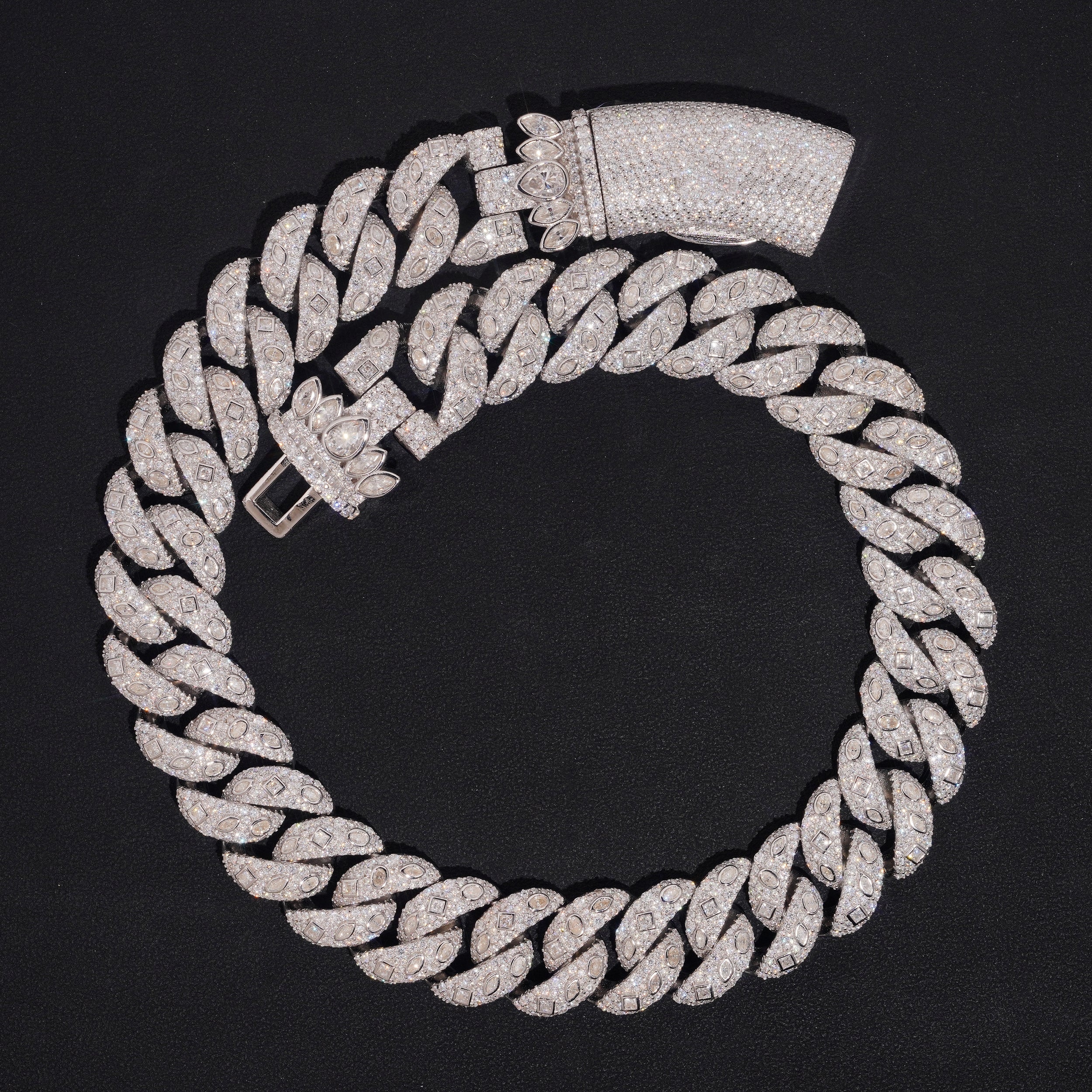 New Arrival Fancy Cut Unique Design 20MM Moissanite Diamond Cuban Link Chain Necklace