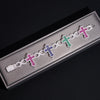 Mix Color VVS Moissanite Baguette Cut Cross Link Bracelet For Men Solid Silver