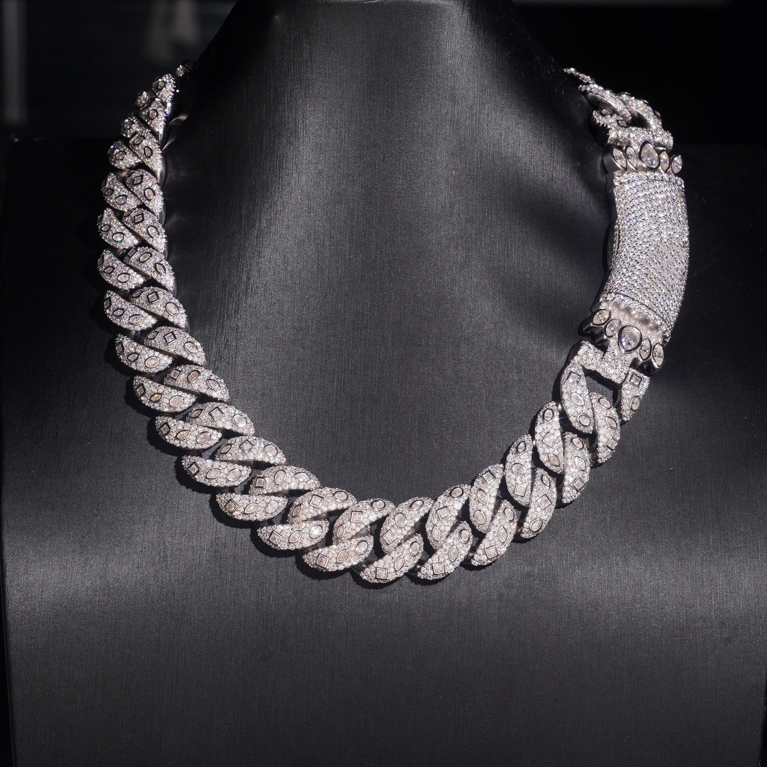 New Arrival Fancy Cut Unique Design 20MM Moissanite Diamond Cuban Link Chain Necklace