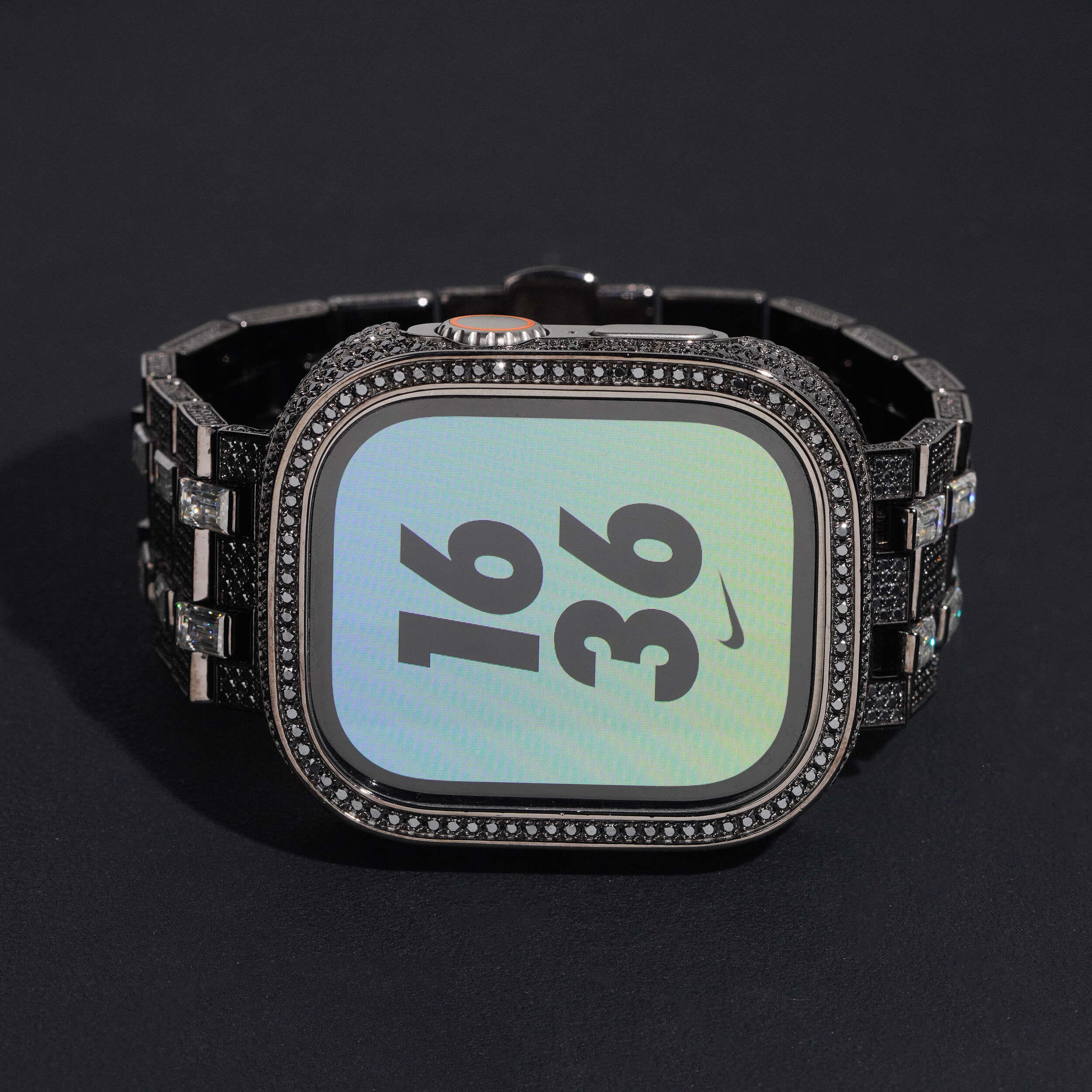 Black Mix White Moissanite Diamond Iwatch Case And Band 49MM