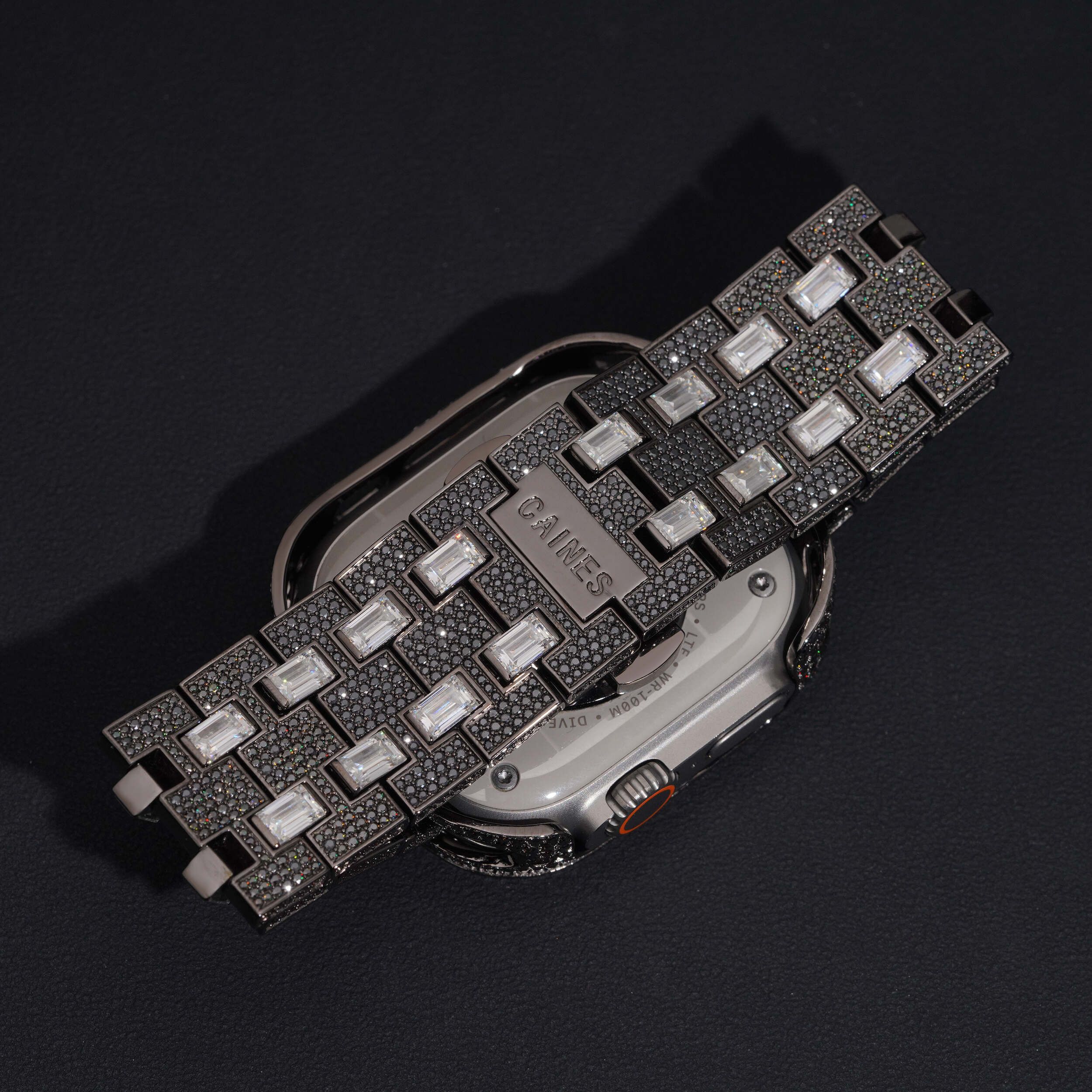 Black Mix White Moissanite Diamond Iwatch Case And Band 49MM