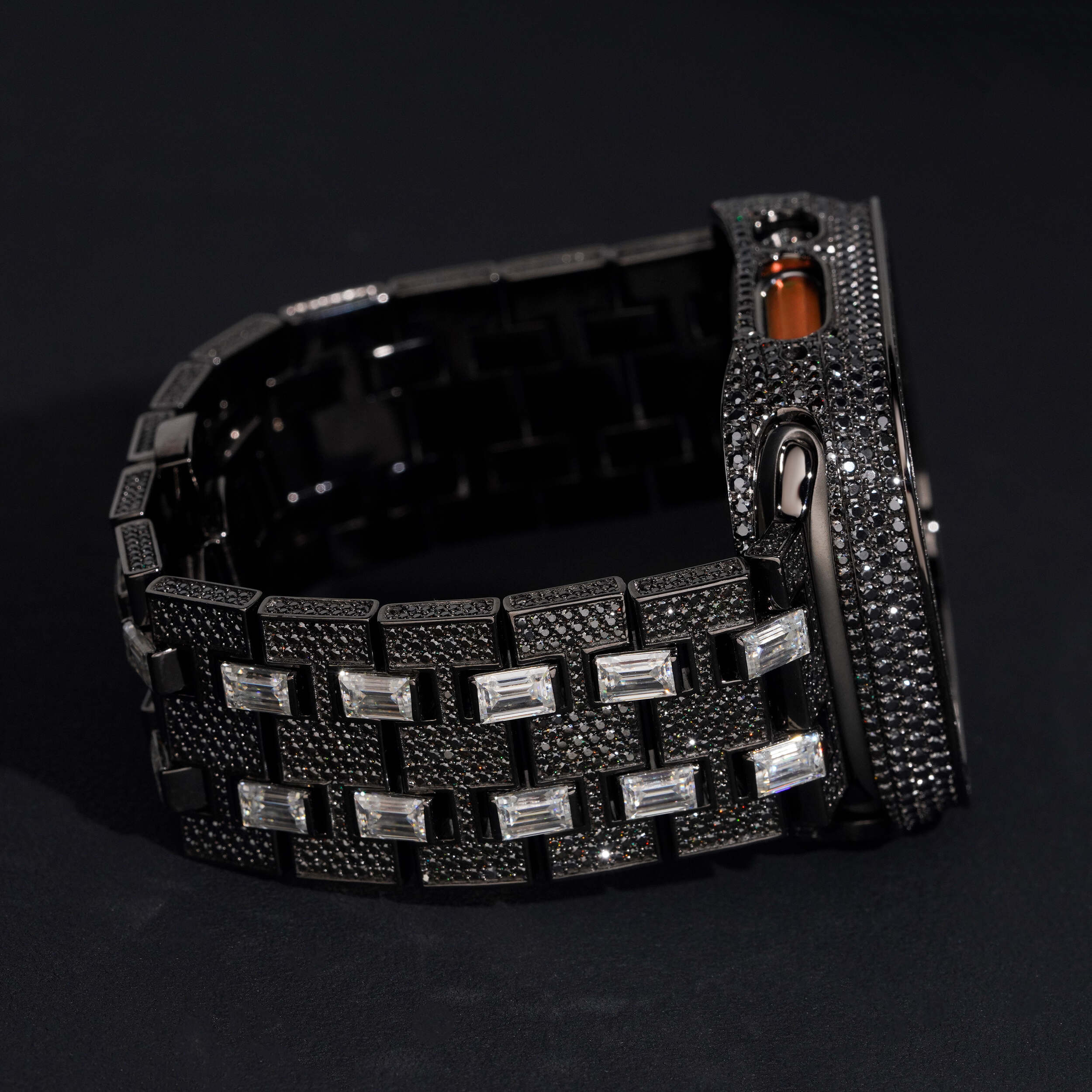 Black Mix White Moissanite Diamond Iwatch Case And Band 49MM