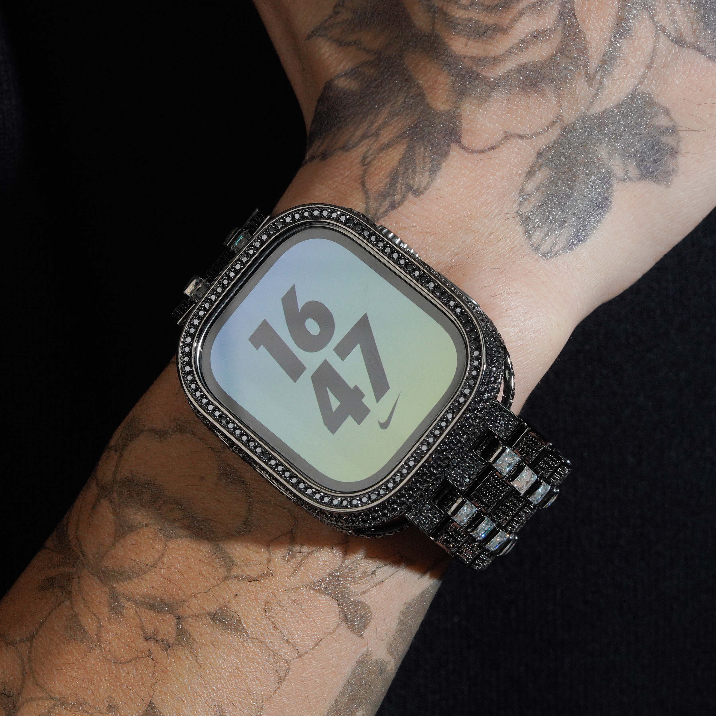 Black Mix White Moissanite Diamond Iwatch Case And Band 49MM