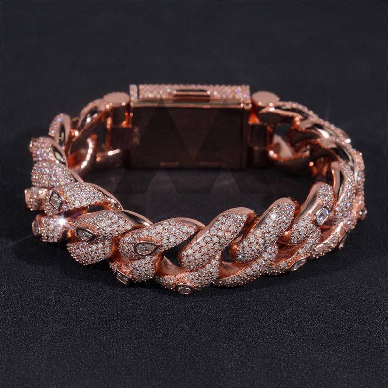 20MM Rose Gold Plated Moissanite Diamond Cuban Link Bracelet With Fancy Cut Stones