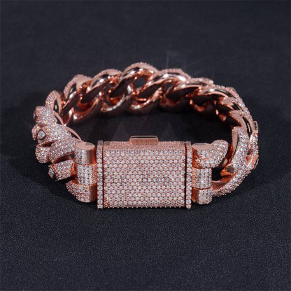 20MM Rose Gold Plated Moissanite Diamond Cuban Link Bracelet With Fancy Cut Stones