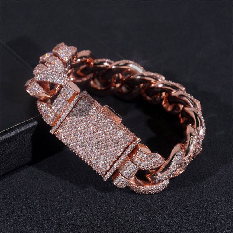 20MM Rose Gold Plated Moissanite Diamond Cuban Link Bracelet With Fancy Cut Stones