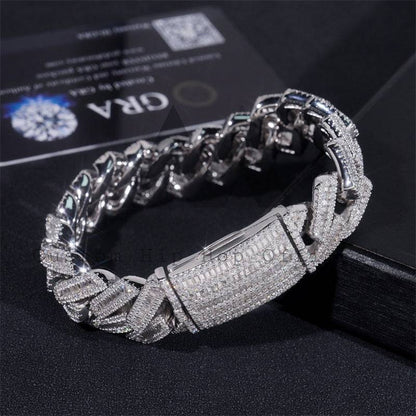 Buss Down Hip Hop 18MM Moissanite Diamond Baguette Cut Cuban Link Bracelet For Men