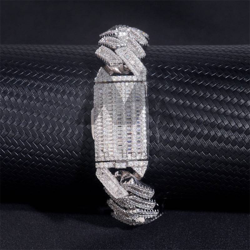 Buss Down Hip Hop 18MM Moissanite Diamond Baguette Cut Cuban Link Bracelet For Men