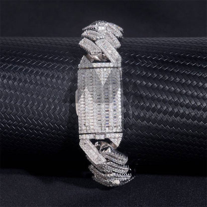 Buss Down Hip Hop 18MM Moissanite Diamond Baguette Cut Cuban Link Bracelet For Men