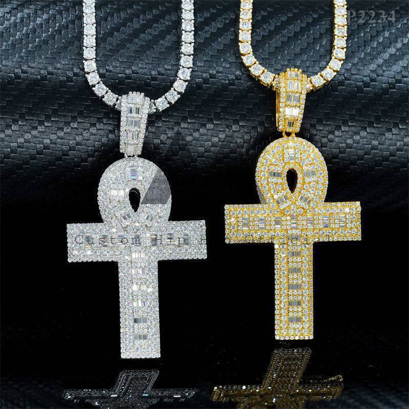 Sterling Silver 925 Gra Men Iced Out Moissanite Cross Pendant Fit For 4MM Tennis Chain