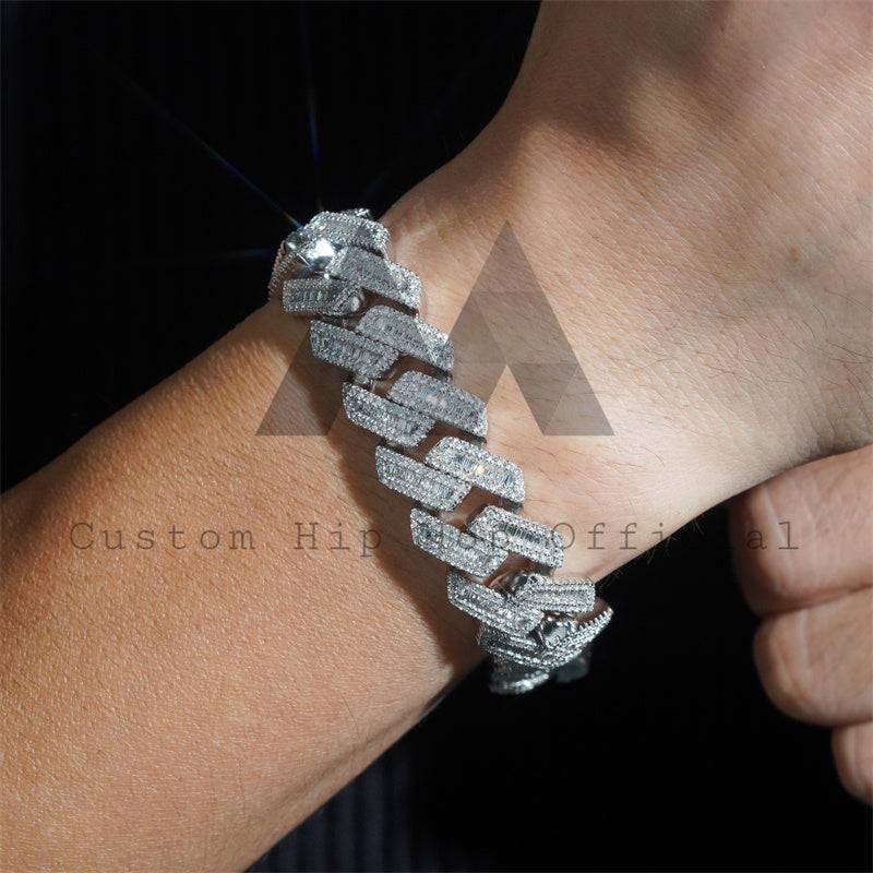 Buss Down Hip Hop 18MM Moissanite Diamond Baguette Cut Cuban Link Bracelet For Men