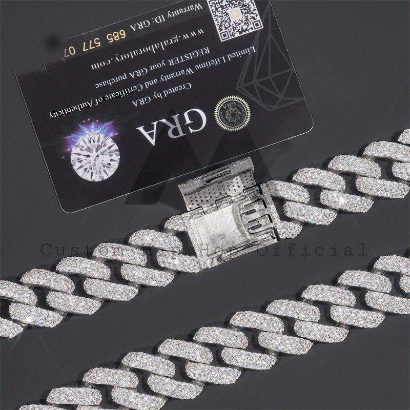 20MM Iced Out Moissanite Diamond Cuban Link Chain Necklace Hip Hop Jewelry Sterling Silver 9250
