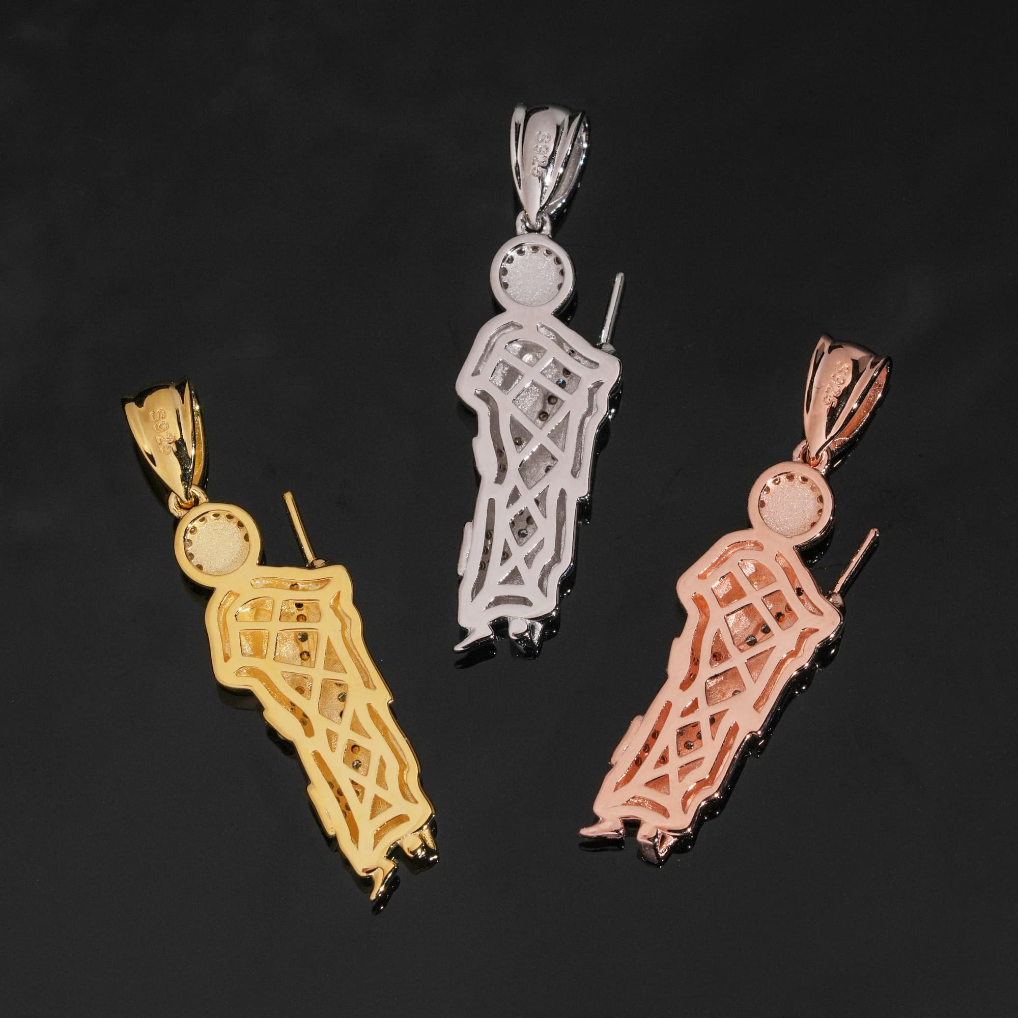 925 Sterling Silver Iced Out Blue Moissanite Saint Jesus Pendant Charm