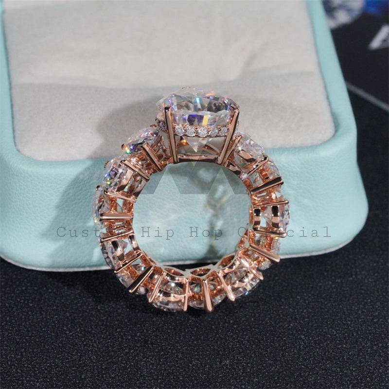 Hip hop jewelry featuring 14K real rose gold luxury vintage pear cut fully eternity moissanite diamond ring for women