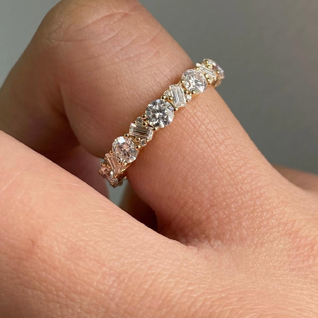 10k Yellow Gold Fancy Cut Moissanite Diamond Eternity Ring Band