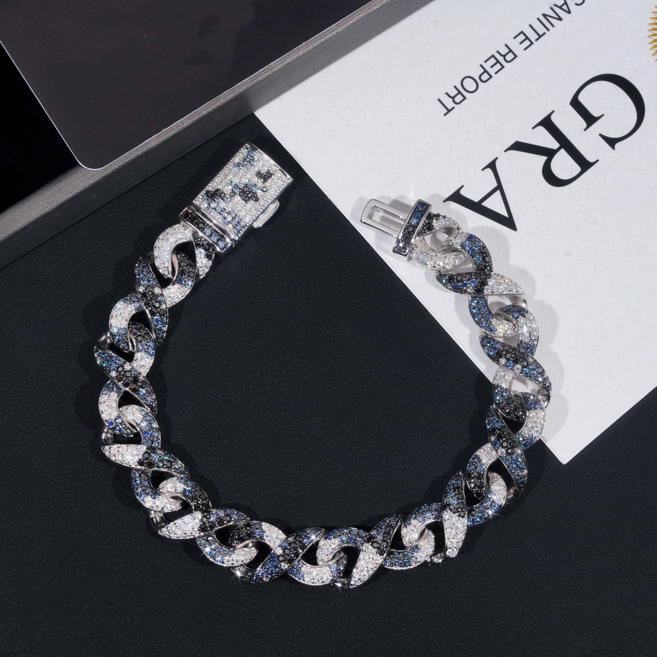 13MM Width Camo Color Vvs Moissanite Infinity Link Bracelet White Black Blue For Men