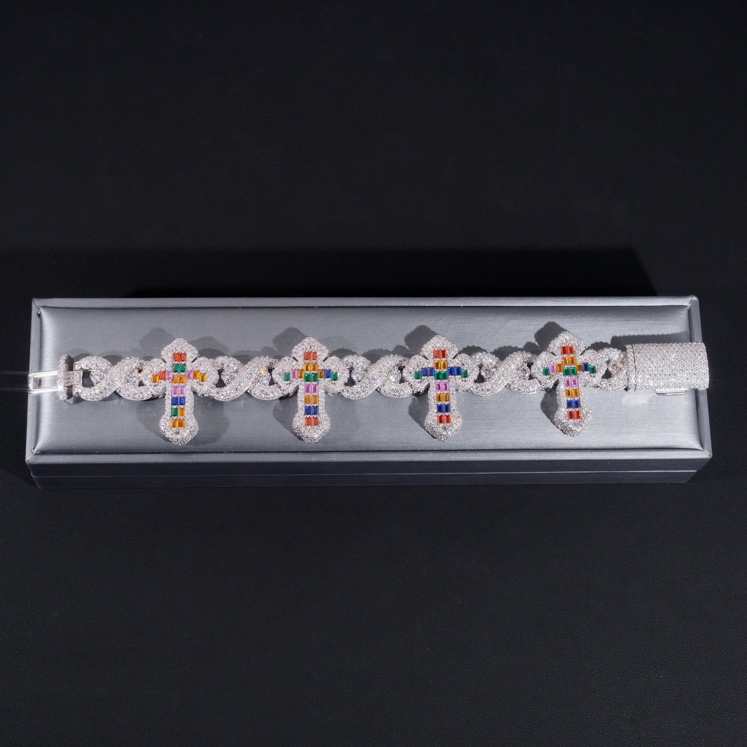 Christmas Limited Edition Vvs Color Moissanite Baguette Cross Bracelet Sterling Silver Hip Hop Jewelry