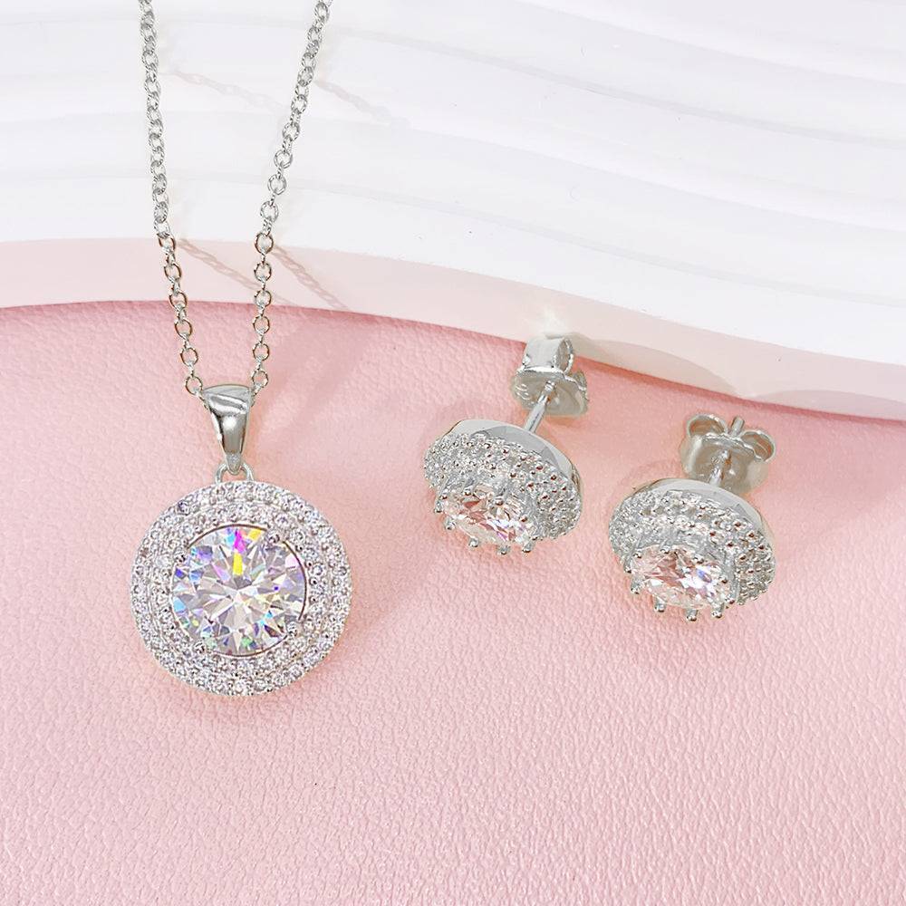 Women fashion hip hop jewelry set with halo diamond style necklace and earrings1