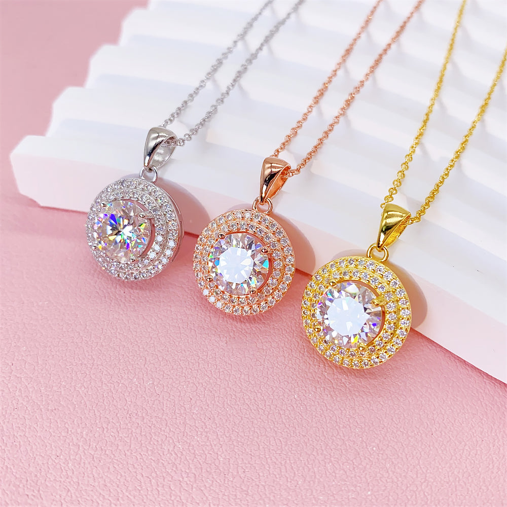 Colar feminino estilo diamante halo com brincos conjunto de joias moissanite