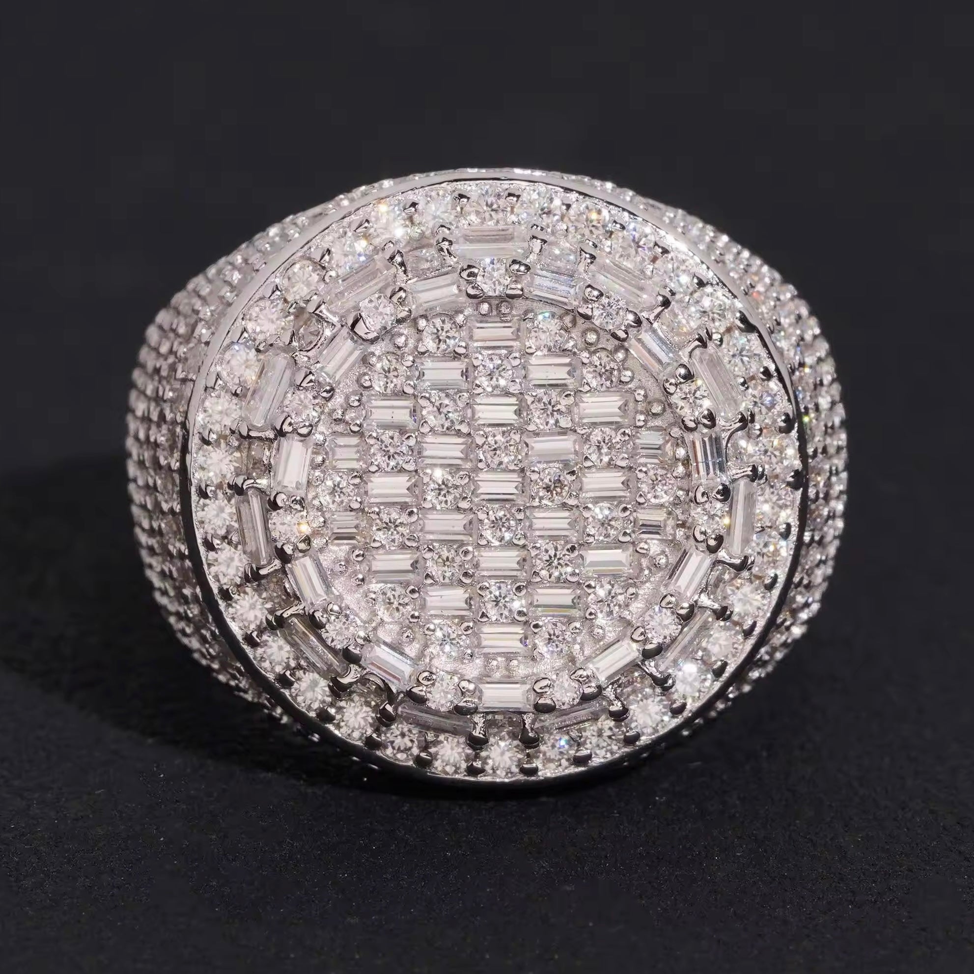 VVS Moissanite Diamond Men Ring Half Iced Solid Silver