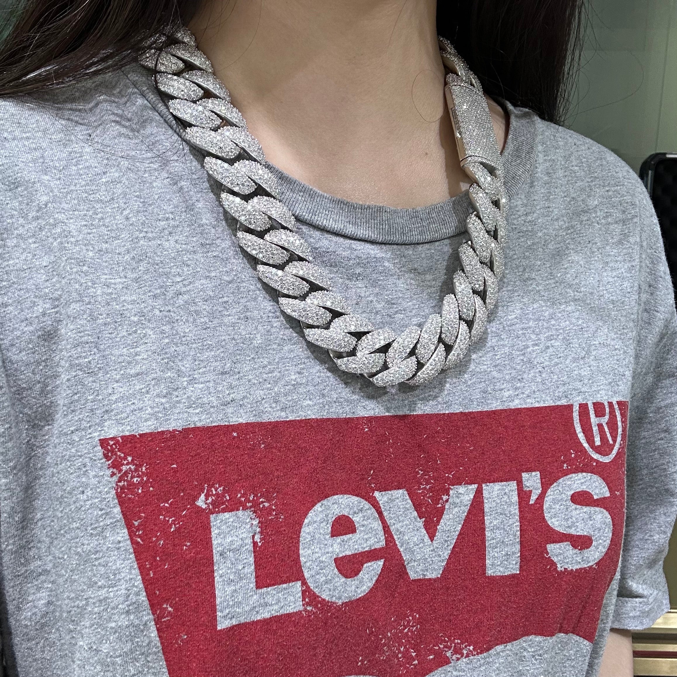 New Arrival Three Rows Miami Cuban Link Chain VVS Moissanit 23MM Flower Setting