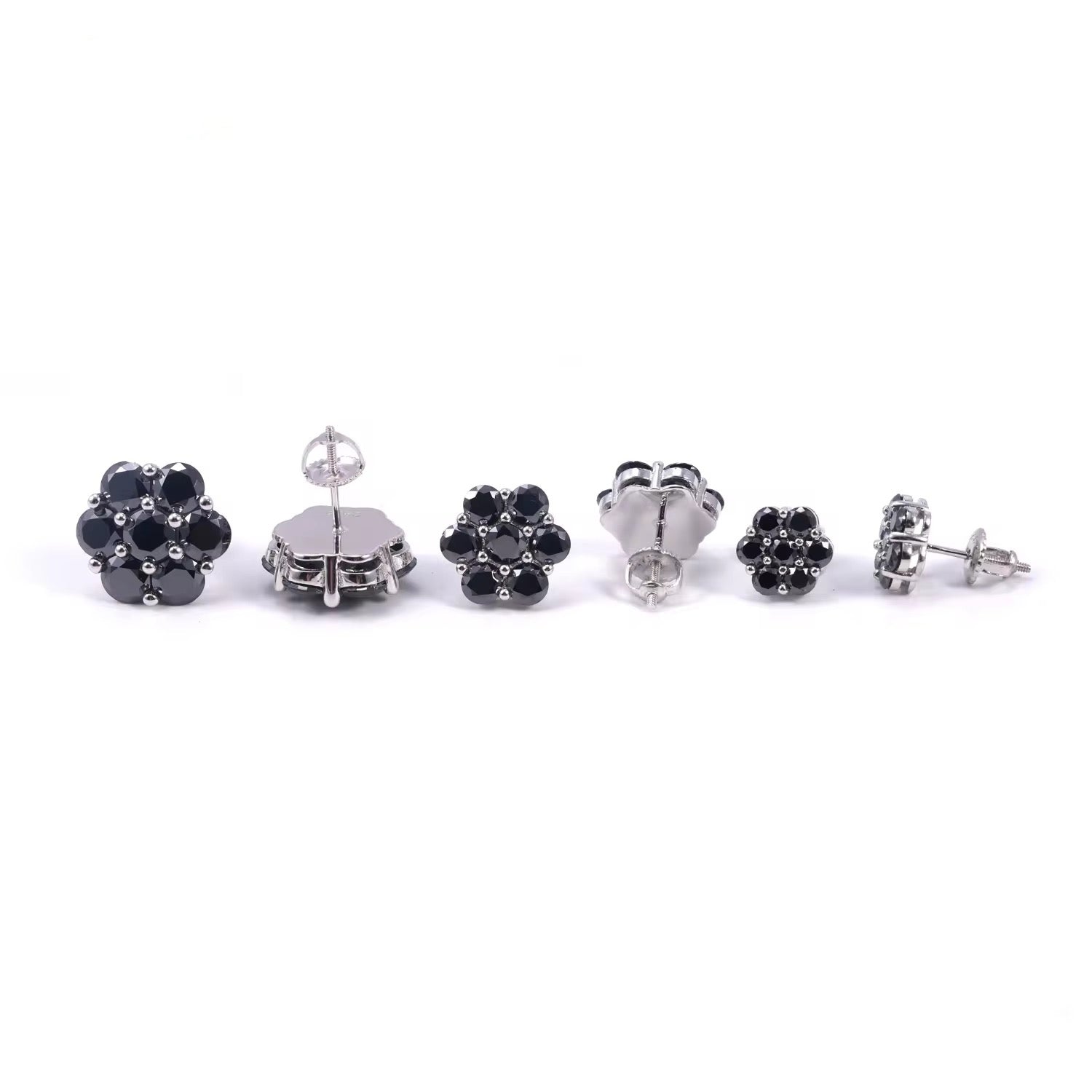 Black Moissanite Cluster Studs Screw Back 9MM 12MM 15MM