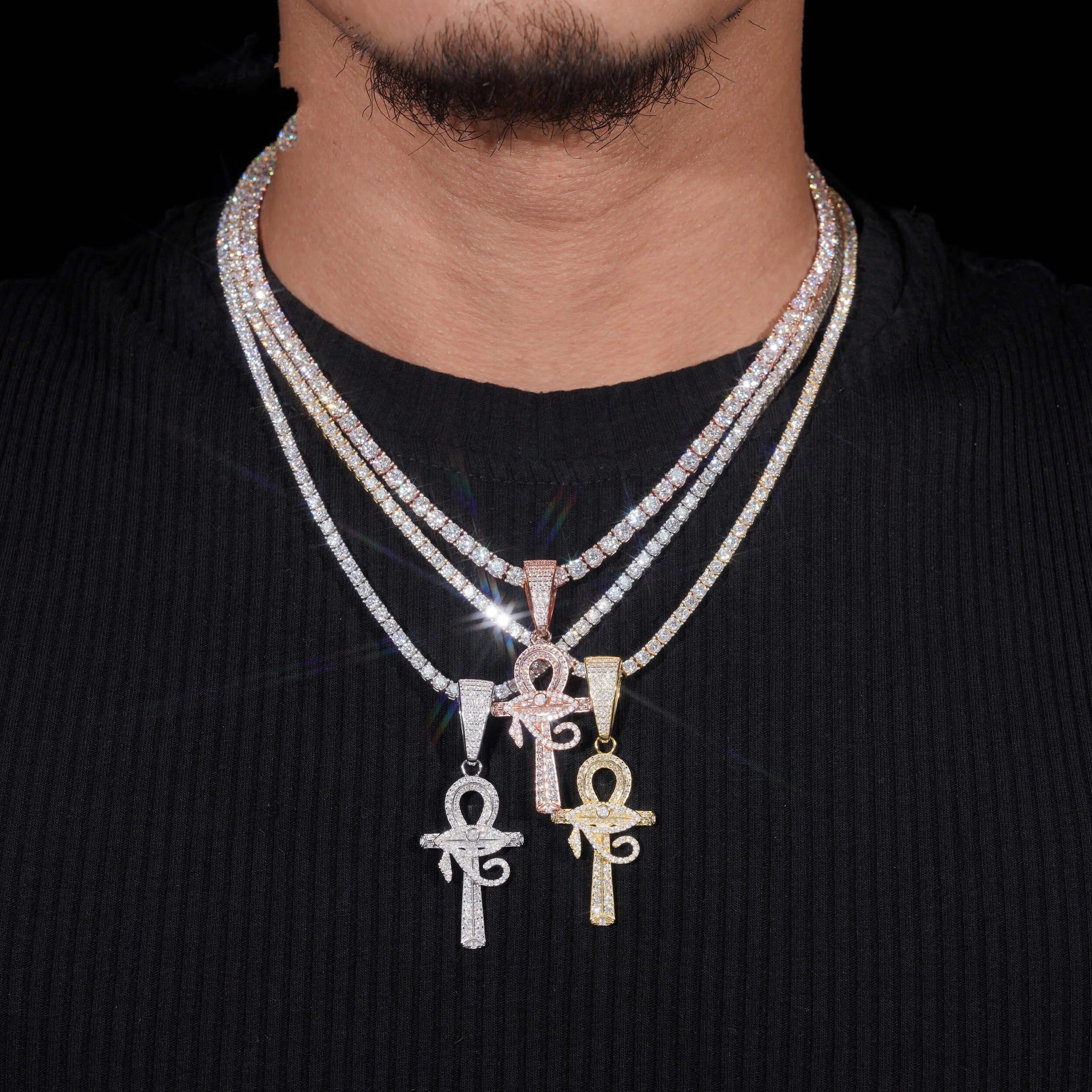 Iced Out Evil Eye Ankh Cross Pendant Moissanite Hip Hop Jewelry