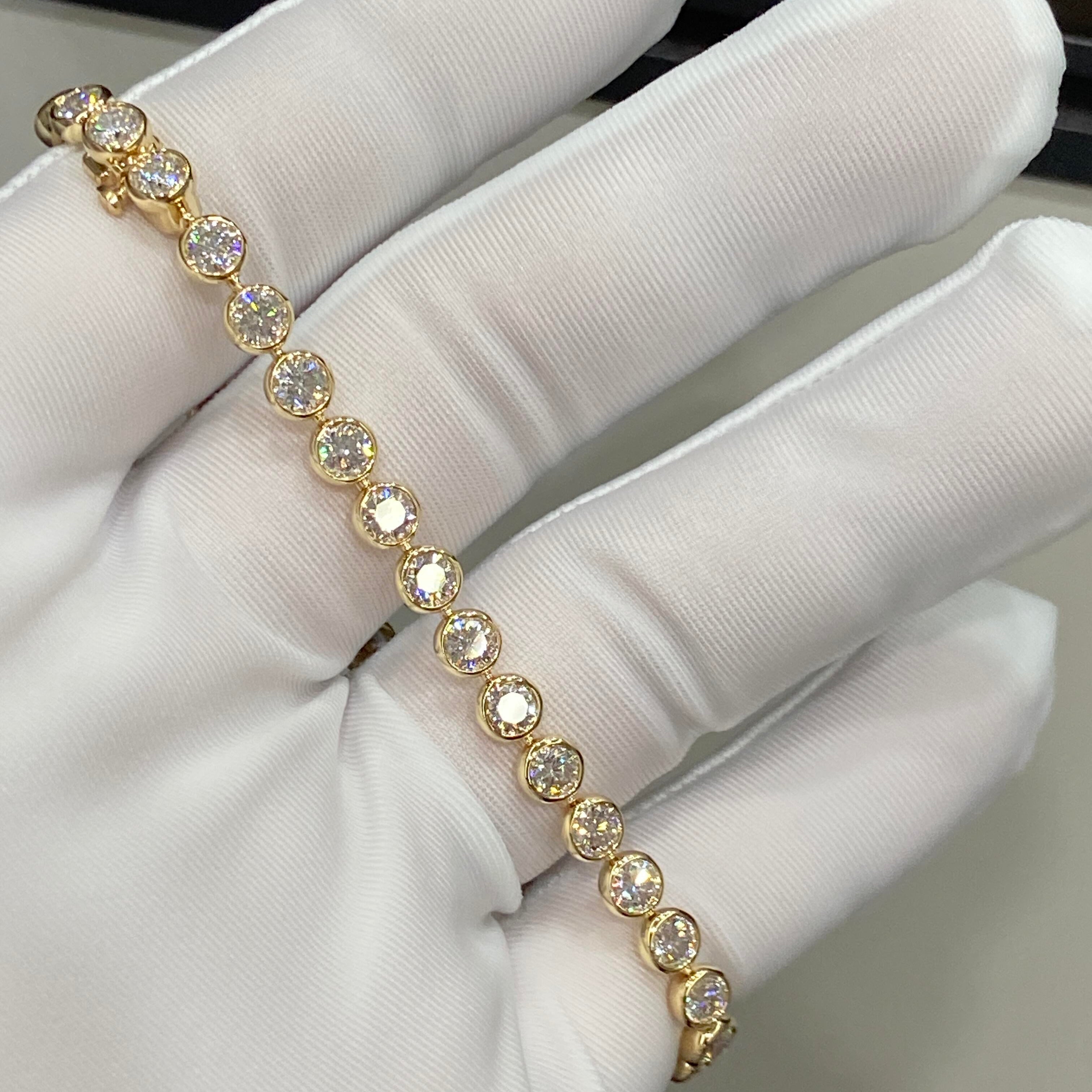 14k Yellow Gold Vvs Lab Grown Diamond Tennis Bracelet Bezel Setting