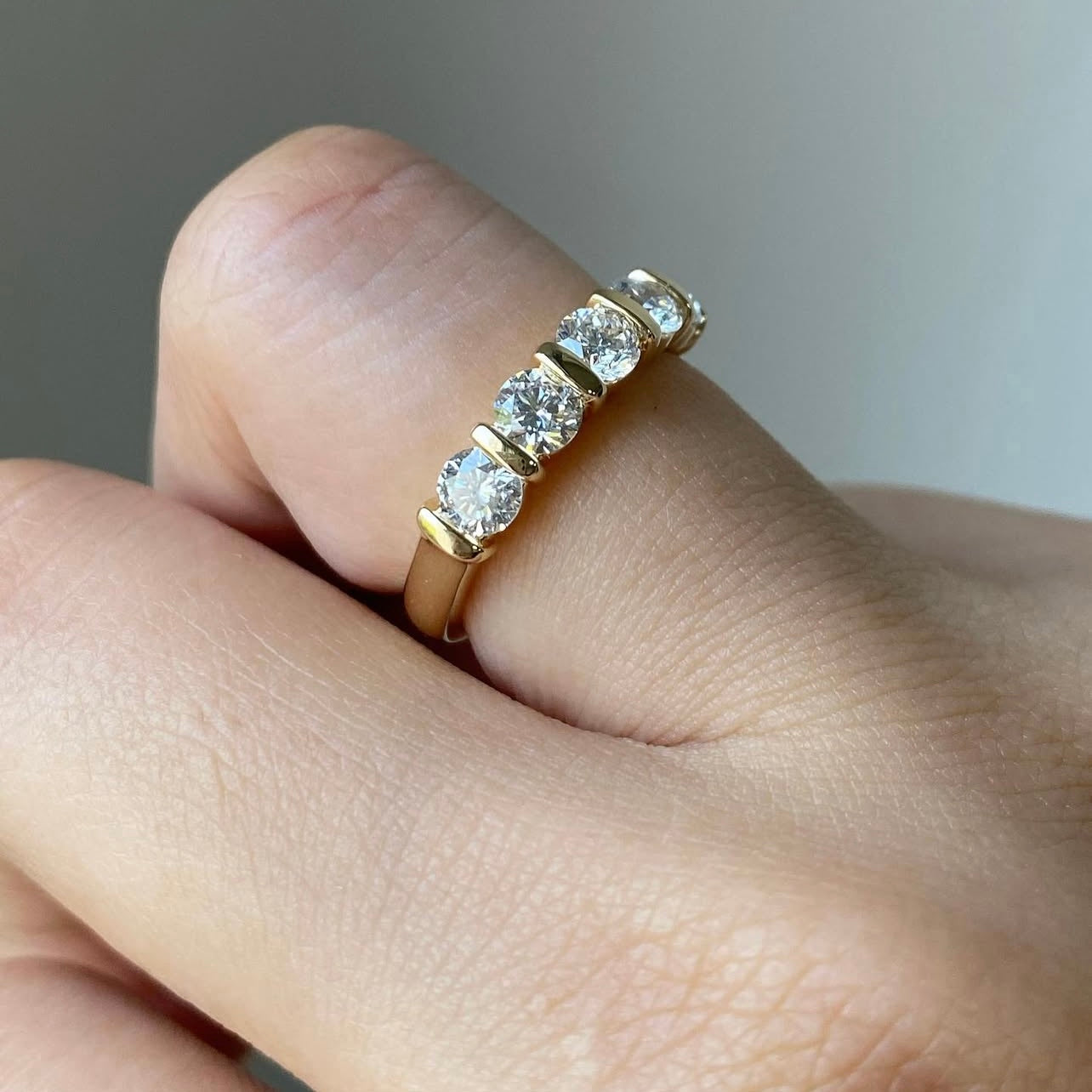 14K Yellow Gold Half Iced Eternity Ring Band VVS Moissanite Diamond