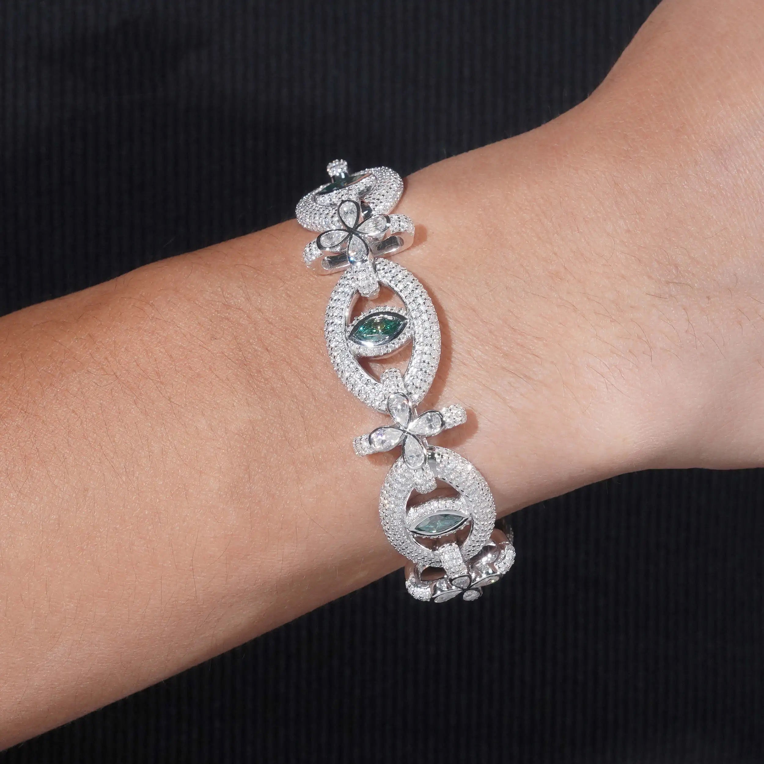 Evil Eye Link Bracelet Solid Silver Men Bracelet VVS Moissanite Diamond