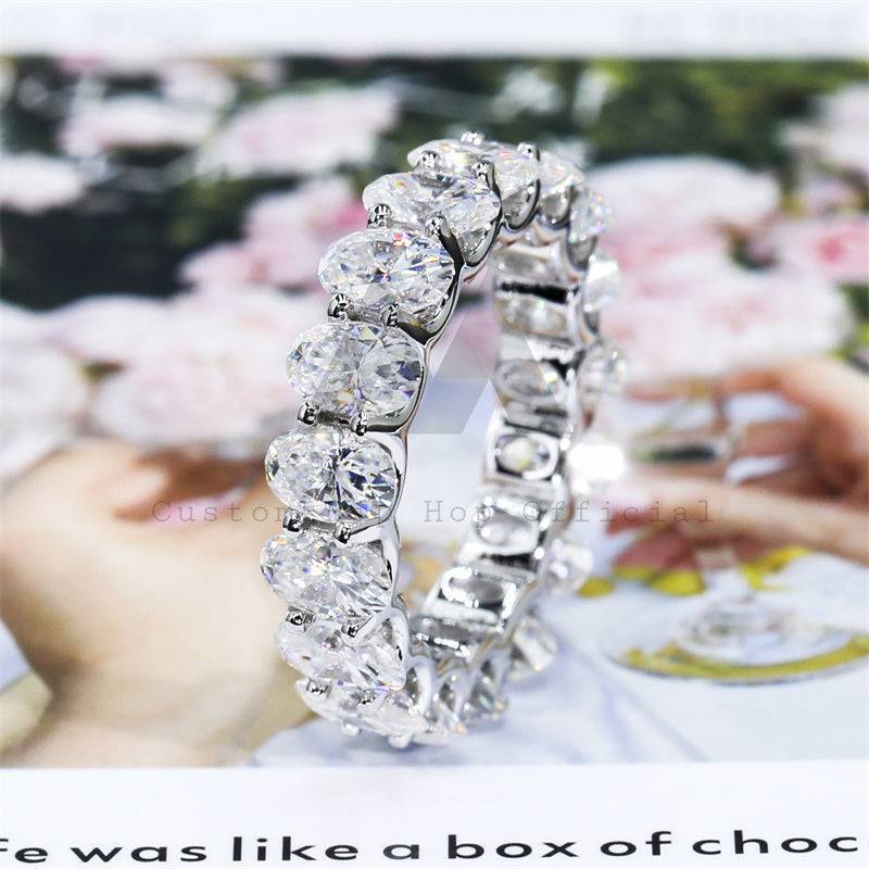 Elegant Sterling Silver 925 Oval Moissanite Eternity Ring Hip Hop Jewelry3